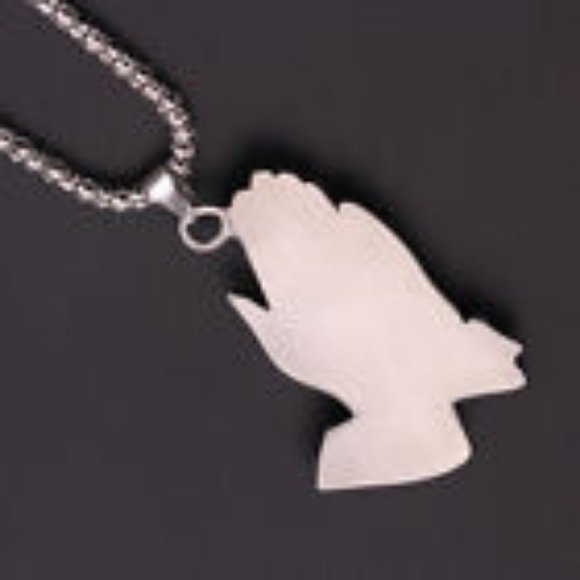 NEW! Silver PRAYING HANDS Stainless Pendant & Necklace JESUS IS KING - Picture 5 of 8